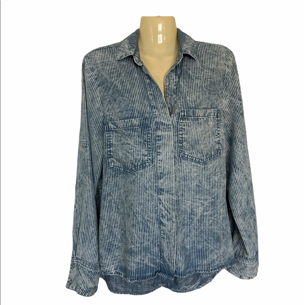 Cloth & Stone Denim Striped Shirt Button Front Top Boho Coastal Cowgirl Chic Med